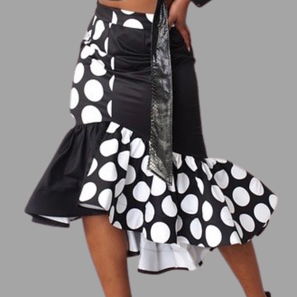 # A133 For Her NYC Black & White Polka Dot Flamenco Ruffle Skirt NWT XL - Picture 3 of 5